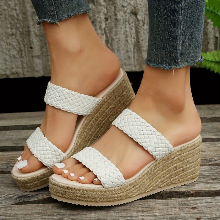 Women's Platform Espadrilles Wedge Sandals, Double Strap Open Toe Non Slip Shoes, Versatile Summer Sandals