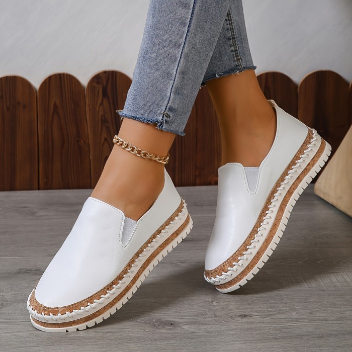 Women's Solid Color Trendy Loafers, Slip On Soft Sole Platform Casual Shoes, Versatile Low-top Daily Shoes