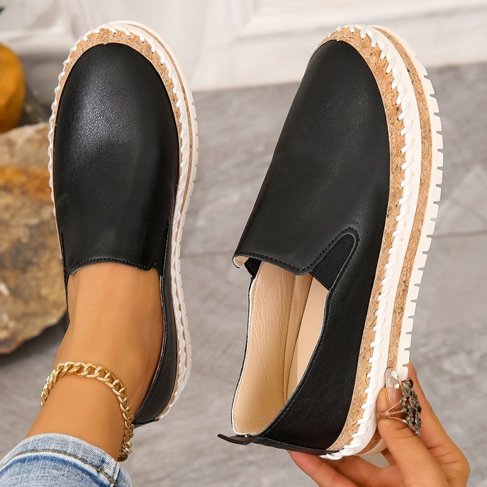 Women's Solid Color Trendy Loafers, Slip On Soft Sole Platform Casual Shoes, Versatile Low-top Daily Shoes