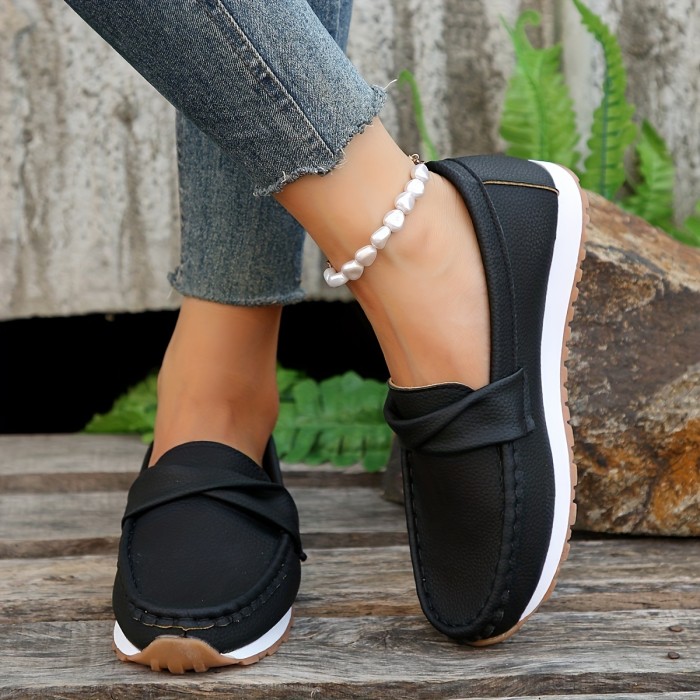 Women's Casual Flat Loafers, Solid Color Low Top Slip On Shoes, Comfy Walking Non Slip Shoes