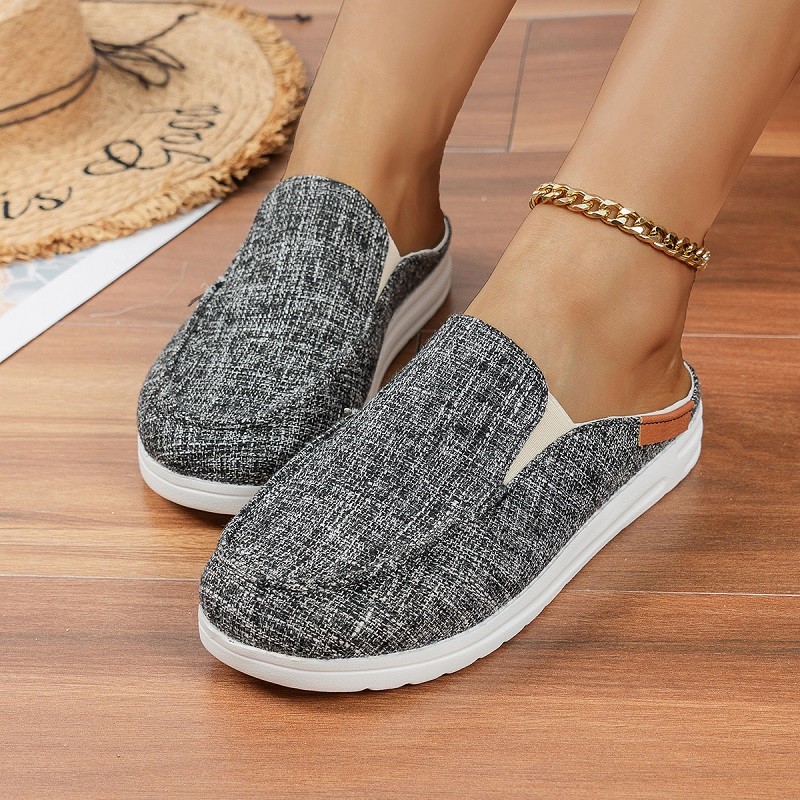 Women's Slip On Flat Loafers, Lightweight Round Toe Canvas Shoes, Casual Low Top Mules