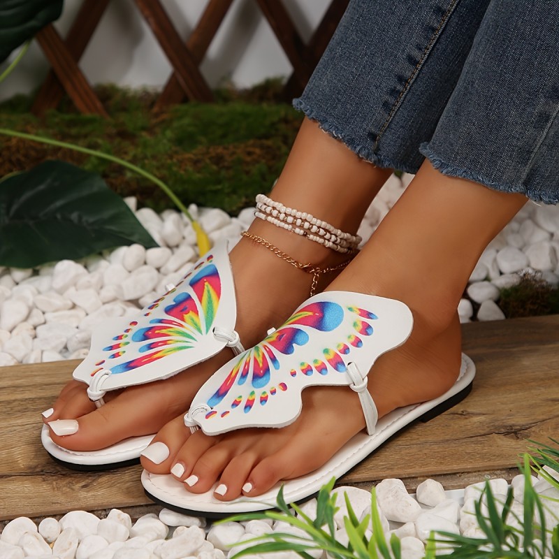 Women's Butterfly Shaped Thong Sandals, Slip On Lightweight Summer Beach Slides, Vacation Summer Beach Slides