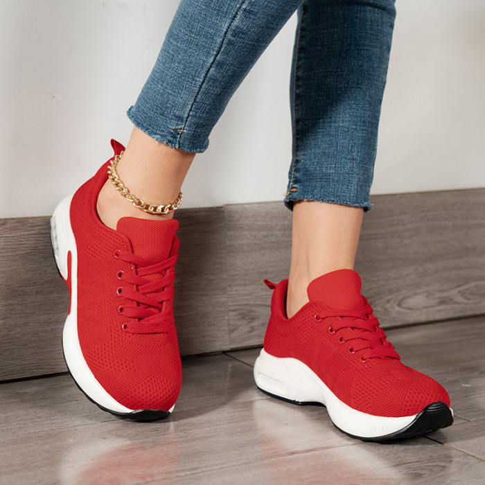 Women's Knitted Sport Shoes, Breathable & Lightweight Lace-up Running Shoes