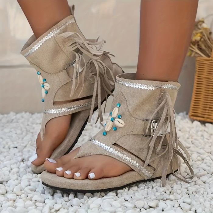 Women's Tassel Decor Flat Sandals, Casual Clip Toe Summer Shoes, Lightweight Buckle Strap Design Sandals