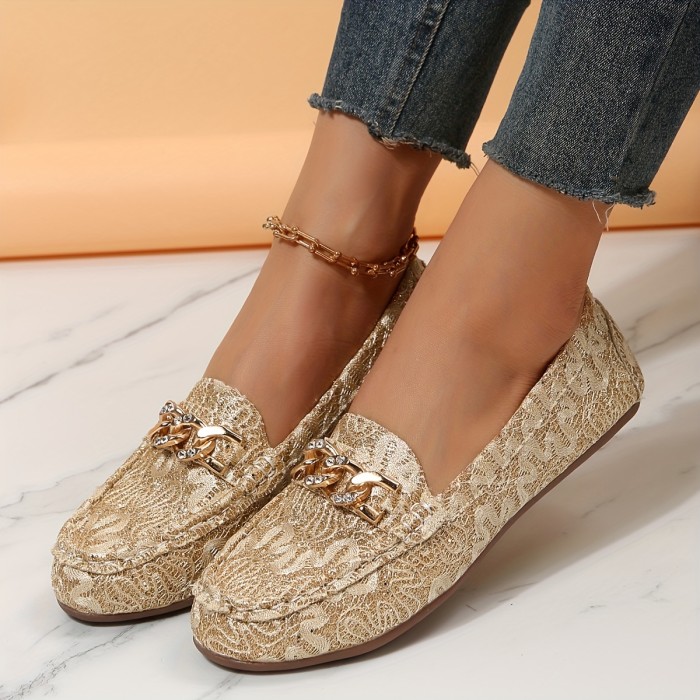 Women's Chain Decor Loafers, Fashion Slip On Flat Shoes, Women's Lightweight Walking Shoes