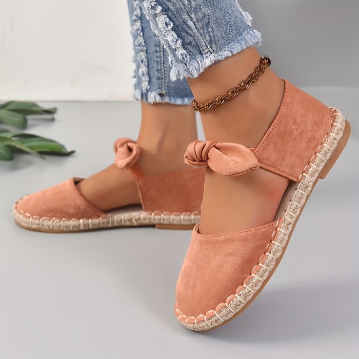 Women's D'Orsay Flat Sandals, Solid Color Bow Decor Espadrille Shoes, Casual Summer Outdoor Sandals