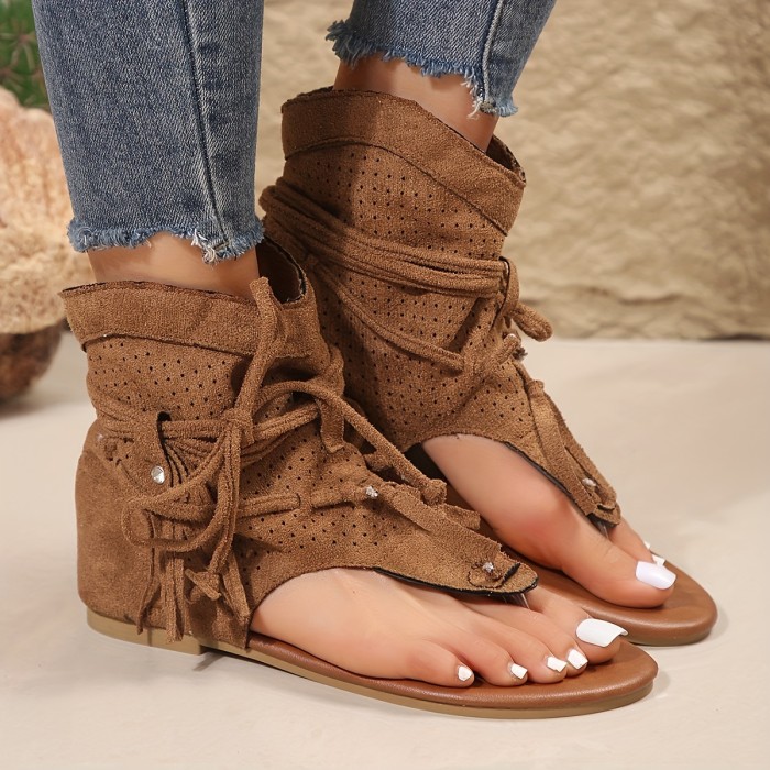 Women's Trendy Flat Sandals, Fashion Tassel Decor Clip Toe Summer Shoes, Women's Comfortable Sandals