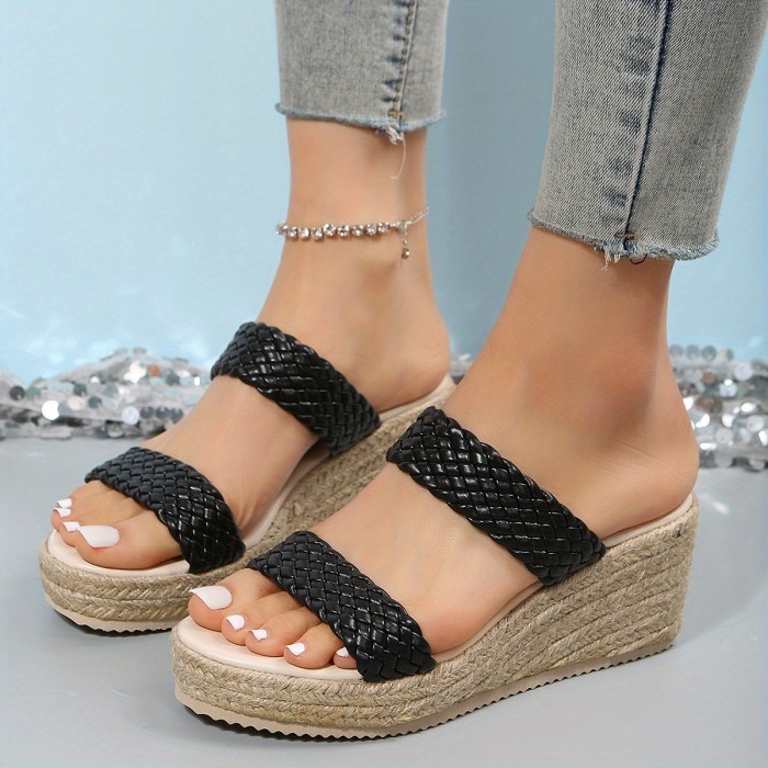 Women's Platform Espadrilles Wedge Sandals, Double Strap Open Toe Non Slip Shoes, Versatile Summer Sandals