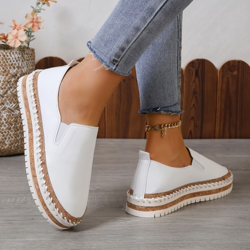 Women's Solid Color Trendy Loafers, Slip On Soft Sole Platform Casual Shoes, Versatile Low-top Daily Shoes