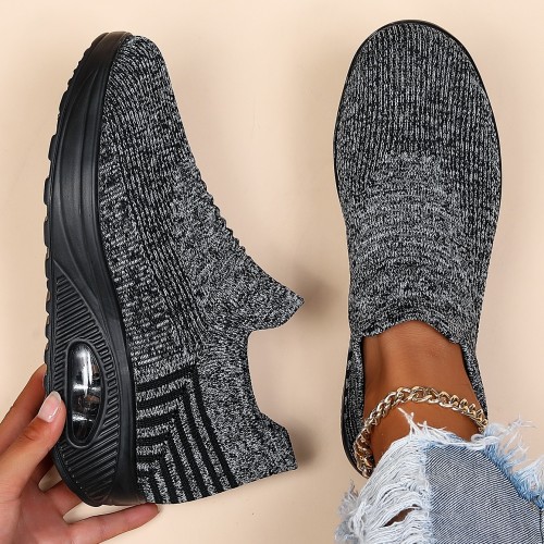 Women's Air Cushion Sneakers,  Breathable Round Closed Toe Low Top Slip On Shoes, Women's Casual Knitted Shoes