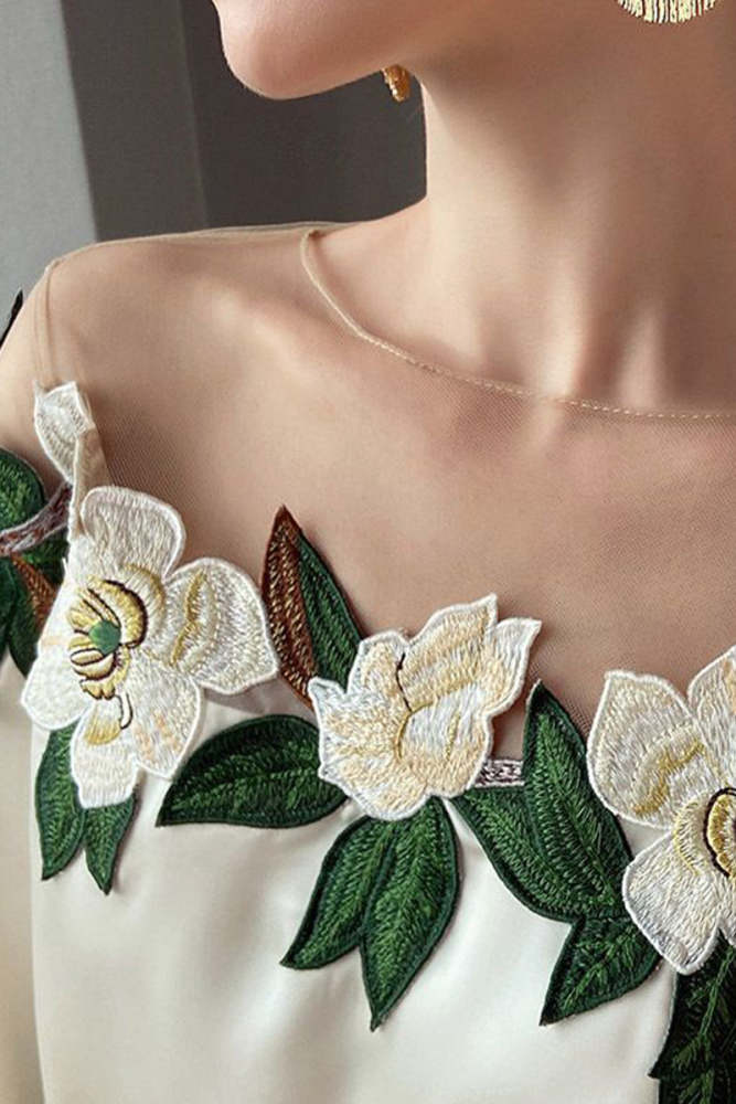 Elegant Embroidery Patchwork Off the Shoulder Tops