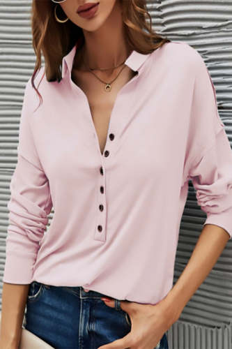 Casual Solid Buttons Solid Color Turndown Collar T-Shirts