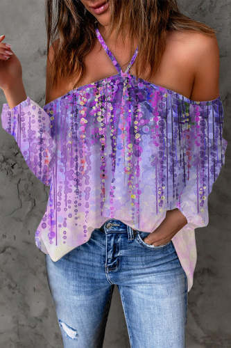 Casual Print Patchwork Backless Halter T-Shirts(15 Colors)