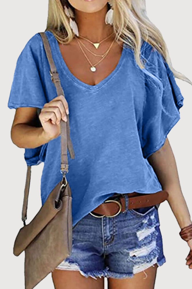 Casual Solid Basic V Neck T-Shirts(4 Colors)