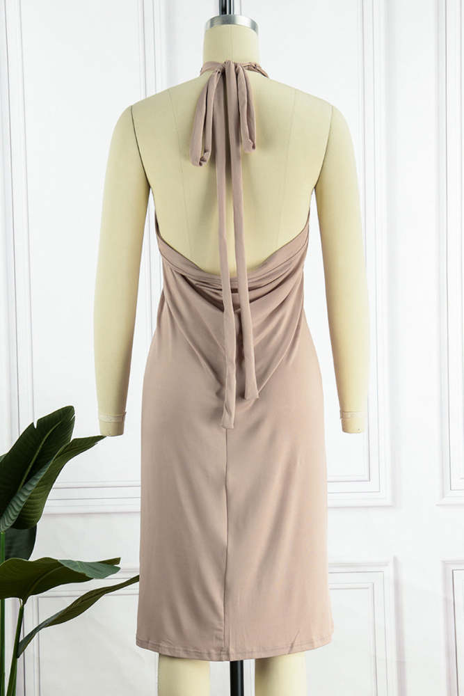 Fashion Elegant Solid Halter Irregular Dress Dresses(7 Colors)