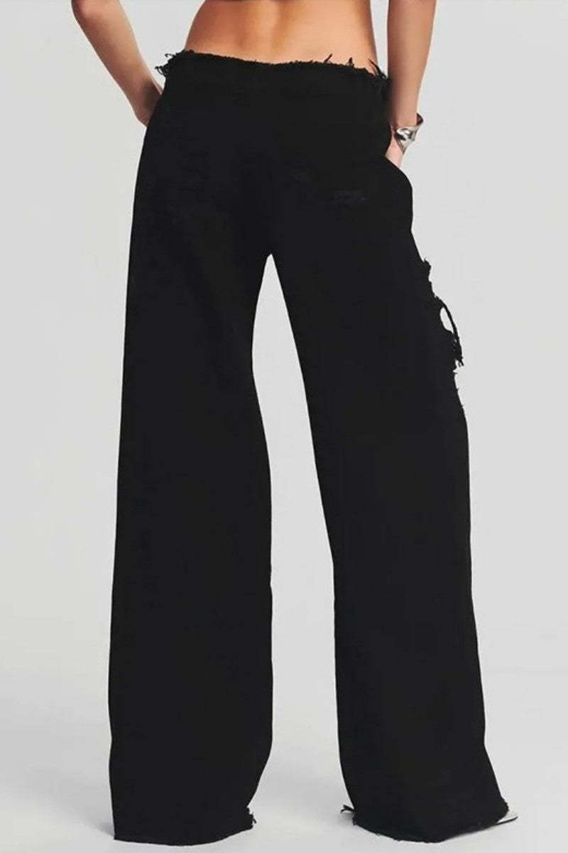 Casual Distressed Contrast Mid Waist Denim Jeans