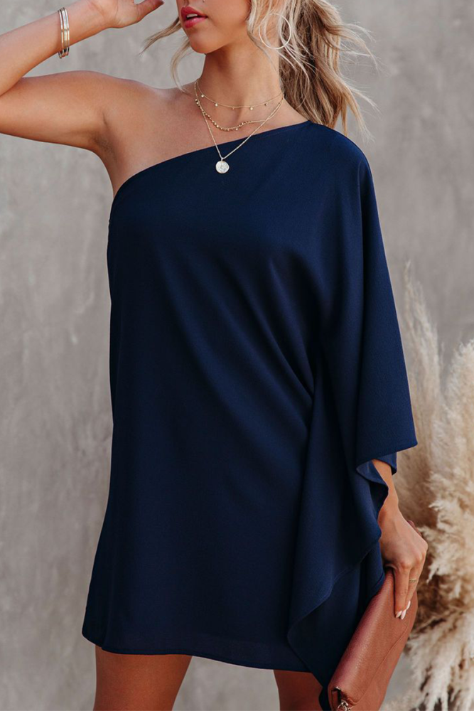 Casual Solid One Shoulder Straight Dresses(10 Colors)