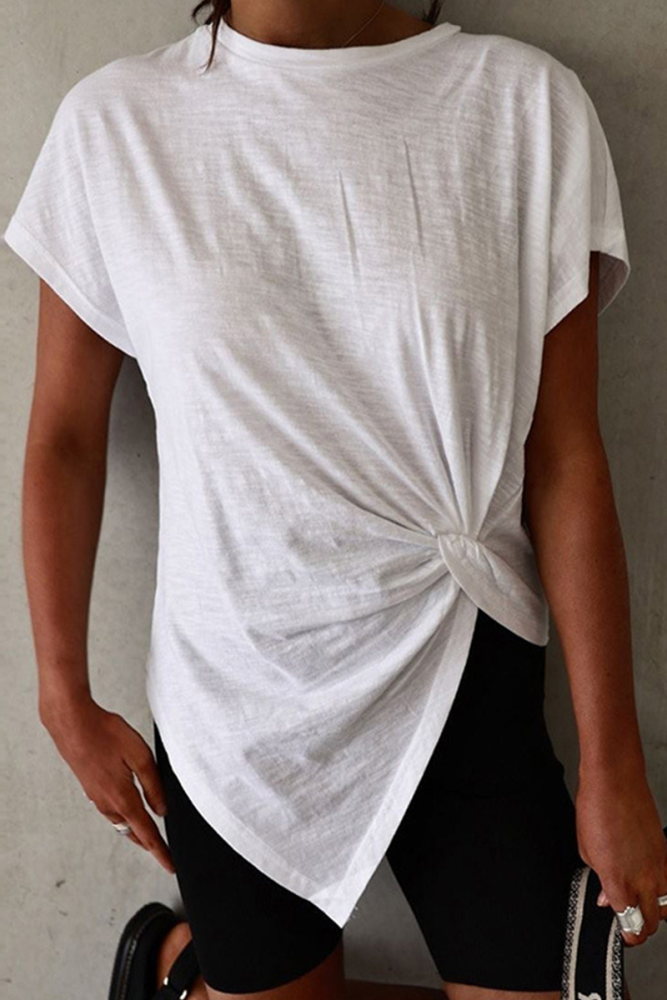 Casual Solid Patchwork O Neck T-Shirts(3 Colors)