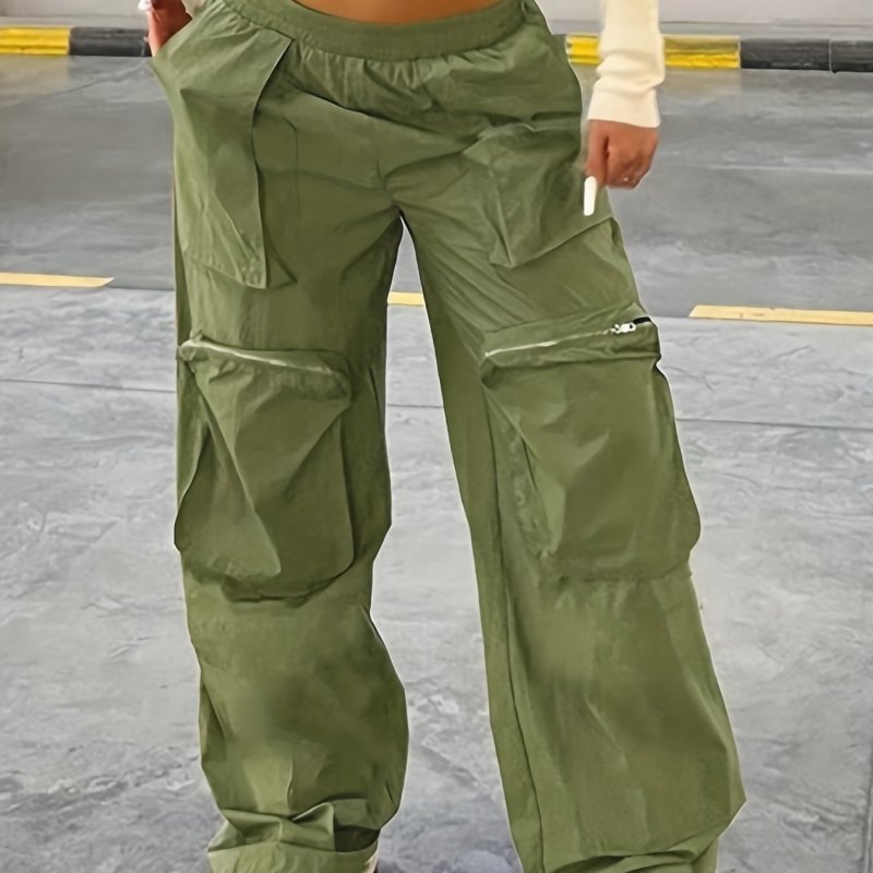 Fashion Y2K Loose Multi Pocket Zipper Pocket Cargo Pants, Casual Sports Loose Wide Leg Pants For Hiking, Women's Athleisure