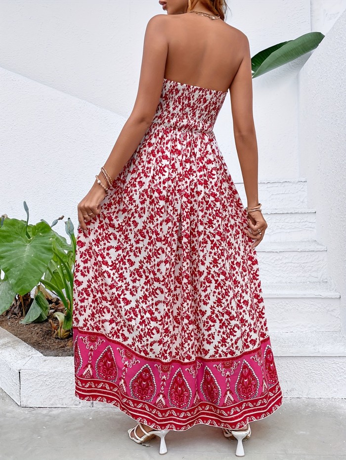 Floral Print Tube Dress, Elegant Strapless Dress For Spring & Summer, Women's Clothing