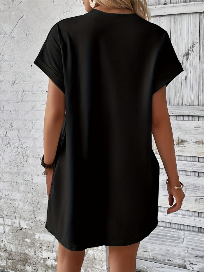 Mardi Gras Print Tee Dress, Short Sleeve Crew Neck Casual Dress For Summer & Spring, Women's Clothing
