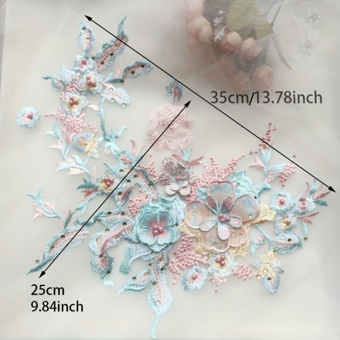 1pc, Colorful Three-dimensional Nail Beads Hot Drill Embroidery Lace Applique Dress Diy Clothing Accessories