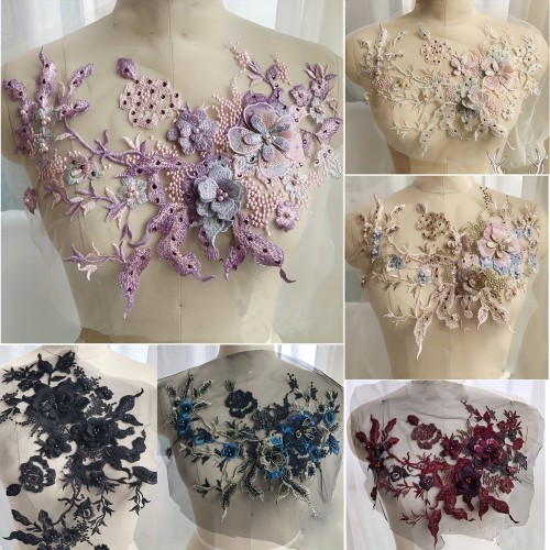 1pc, Colorful Three-dimensional Nail Beads Hot Drill Embroidery Lace Applique Dress Diy Clothing Accessories