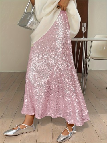 Plus Size Sequin Decor Skirt, Elegant Skirt For Spring & Summer, Women's Plus Size Clothing