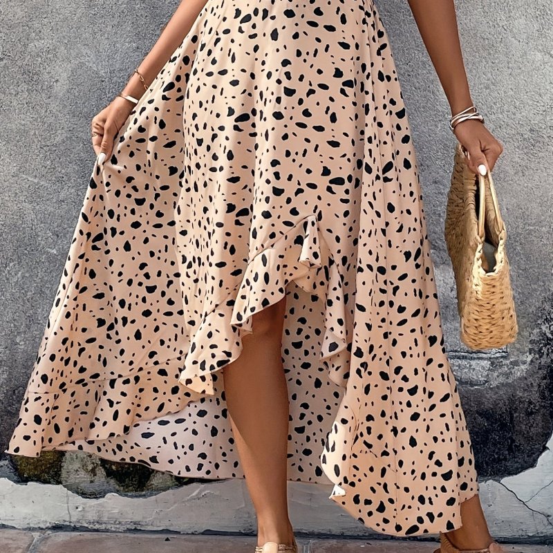 Dalmatian Print Ruffle Hem Skirt, Casual Skirt For Spring & Summer, Women's Clothing