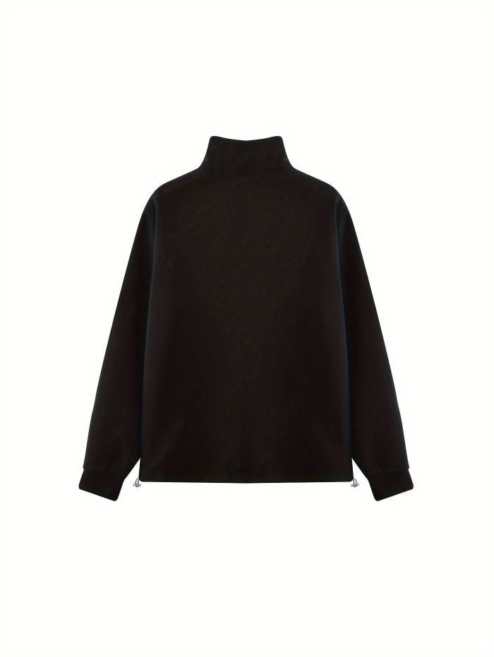 Solid Zip Front Pullover Sweatshirt, Casual Long Sleeve Sweatshirt For Fall & Winter, Women's Clothing