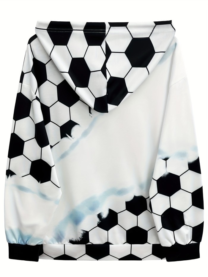 Football Print Drawstring Hoodie, Casual Long Sleeve Hooded Sweatshirt, Women's Clothing