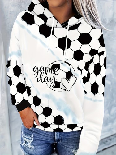 Football Print Drawstring Hoodie, Casual Long Sleeve Hooded Sweatshirt, Women's Clothing