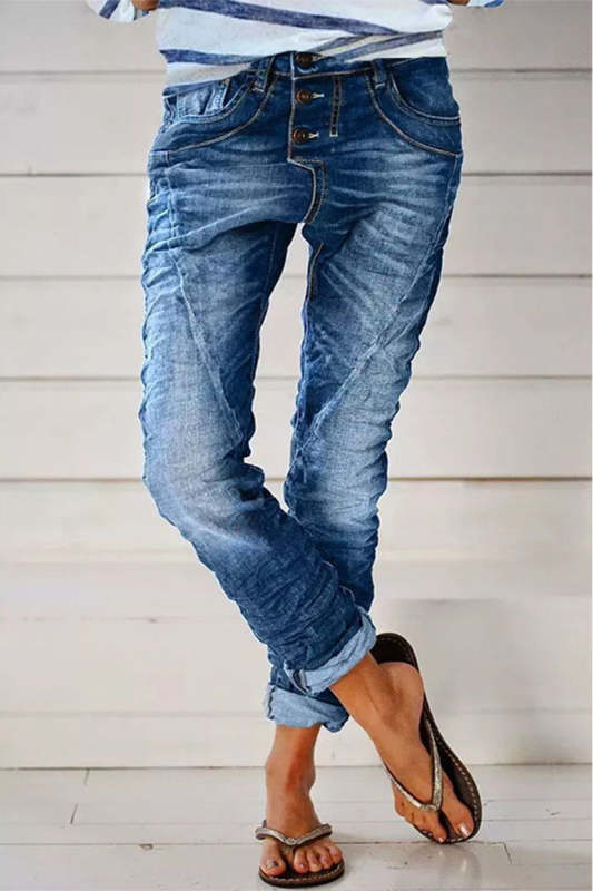 Casual Street Solid Make Old Patchwork High Waist Denim Jeans(5 Colors)