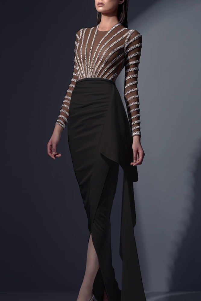 Elegant Solid See-through Asymmetrical O Neck Evening Dress Dresses(3 Colors)