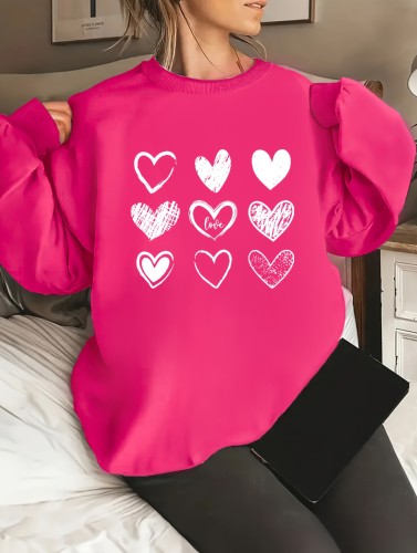 Heart Graphic Print Pullover Sweatshirts, Long Sleeve Crew Neck Casual Sweatshirt For Fall & Winter, Women's Clothing