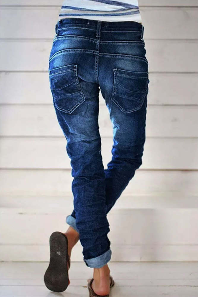 Casual Street Solid Make Old Patchwork High Waist Denim Jeans(5 Colors)