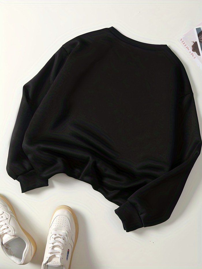 Graphic Print Pullover Sweatshirt, Casual Long Sleeve Crew Neck Sweatshirt, Women's Clothing