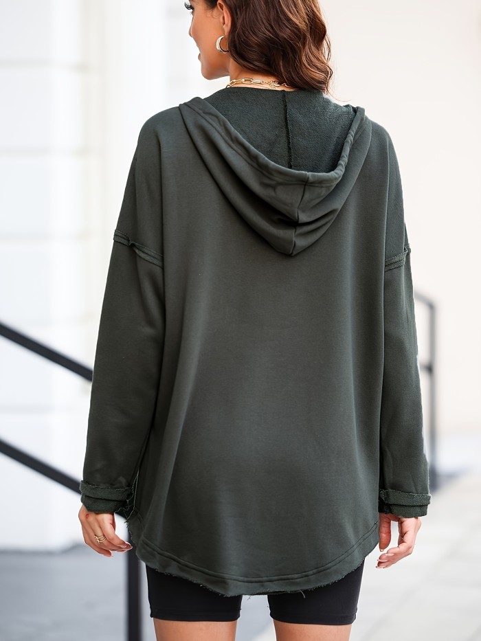 Drawstring Kangaroo Pocket V Neck Hoodie, Casual Long Sleeve Hoodies Sweatshirt For Spring & Fall, Women's Clothing