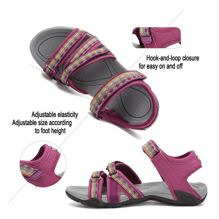 Women's Flat Sport Sandals, Casual Open Toe Hook & Loop Shoes, Outdoor Non Slip Sandals
