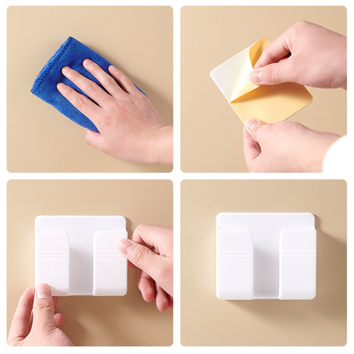 1pc,Mobile Phone Plug Wall Holder Punch Free Wall Mounted Organizer Storage Box Remote Control Mounted Charging Multifunction Hook