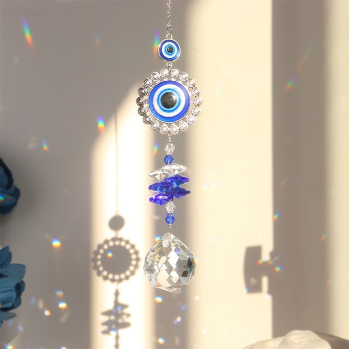 1pc Crystal Sun Catchers, Blue Butterfly Evil Eye Suncatcher Indoor Window With Prism Ball, Sunlight Rainbow Maker Good Luck Hanging Crystals Ornament For Home, Garden, Office, Car Pendant, Wedding