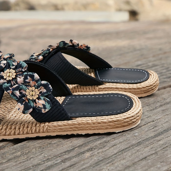Women's Floral Decor Sandals, Lightweight Slip On Casual Vacation Slides, Crisscross Bands Beach Slides