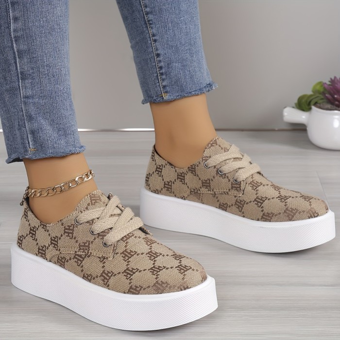 Women's Geometric Pattern Platform Sneakers, Casual Lace Up Outdoor Shoes, Comfortable Low Top Shoes
