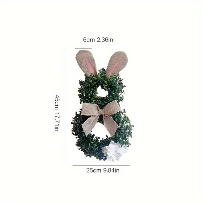 1pc, Handcrafted Home Decor Ornament - Rabbit Ear Flower Wreath With Artificial Green Plants, Perfect For Decorating Doors And Walls