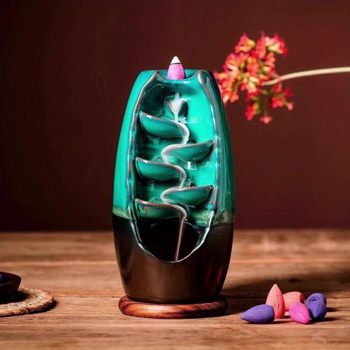 1pc Waterfall Ceramic Incense Holder for Aromatherapy and Home Decor