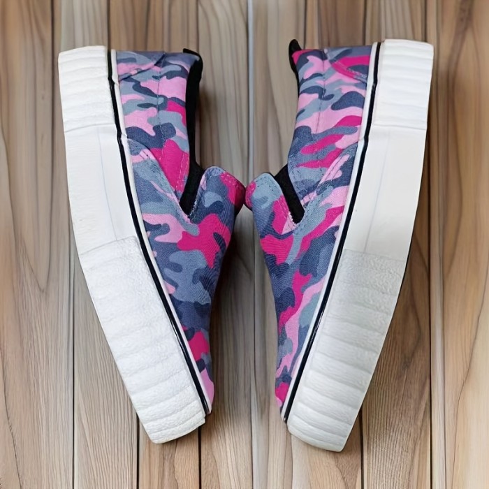 Women's Printed Canvas Shoes, Casual Slip On Outdoor Shoes, Women's Comfortable Low Top Shoes