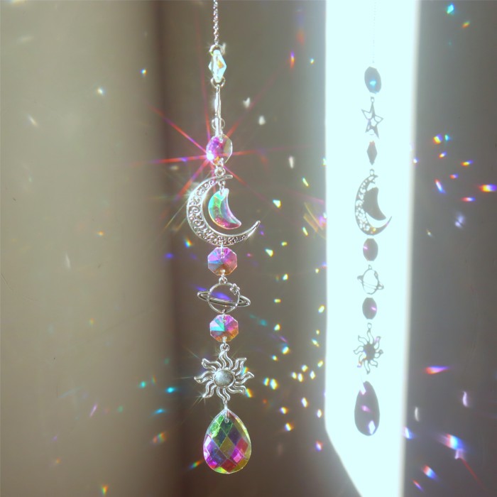 1\u002F3pcs, Colorful Crystal Suncatchers with Chain Pendant - Perfect for Window, Home