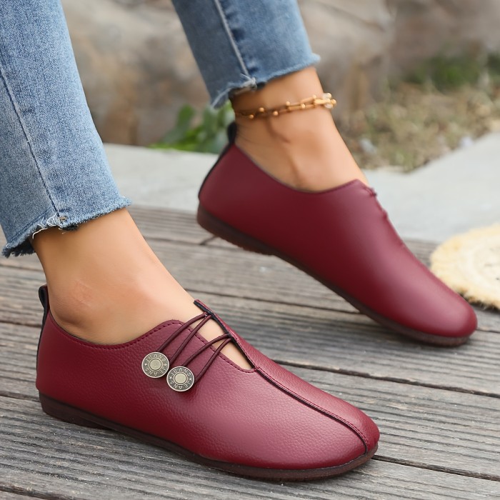 Women's Buttons Design Flat Shoes, Casual Slip On Low Top Shoes, Lightweight & Comfortable Shoes