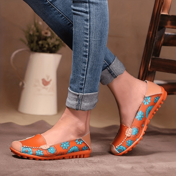 Women's Floral Print Flat Loafers, Lightweight Anti-slip Slip On Shoes, Casual Walking Shoes
