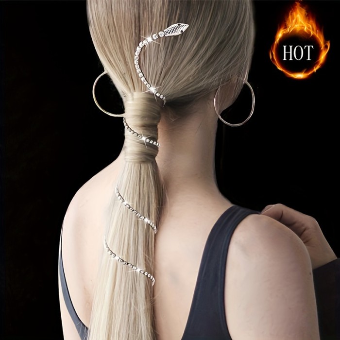 Sparkle Rhinestone Hair Chains Shiny Punk Snake Shape Tassel Hair Clips Long Decorative Ponytails Accessories Hairpins For Women Girls Hair Headwear